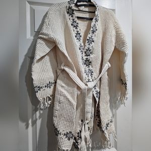 NWOT Turkish cotton short bathrobe sz S off white